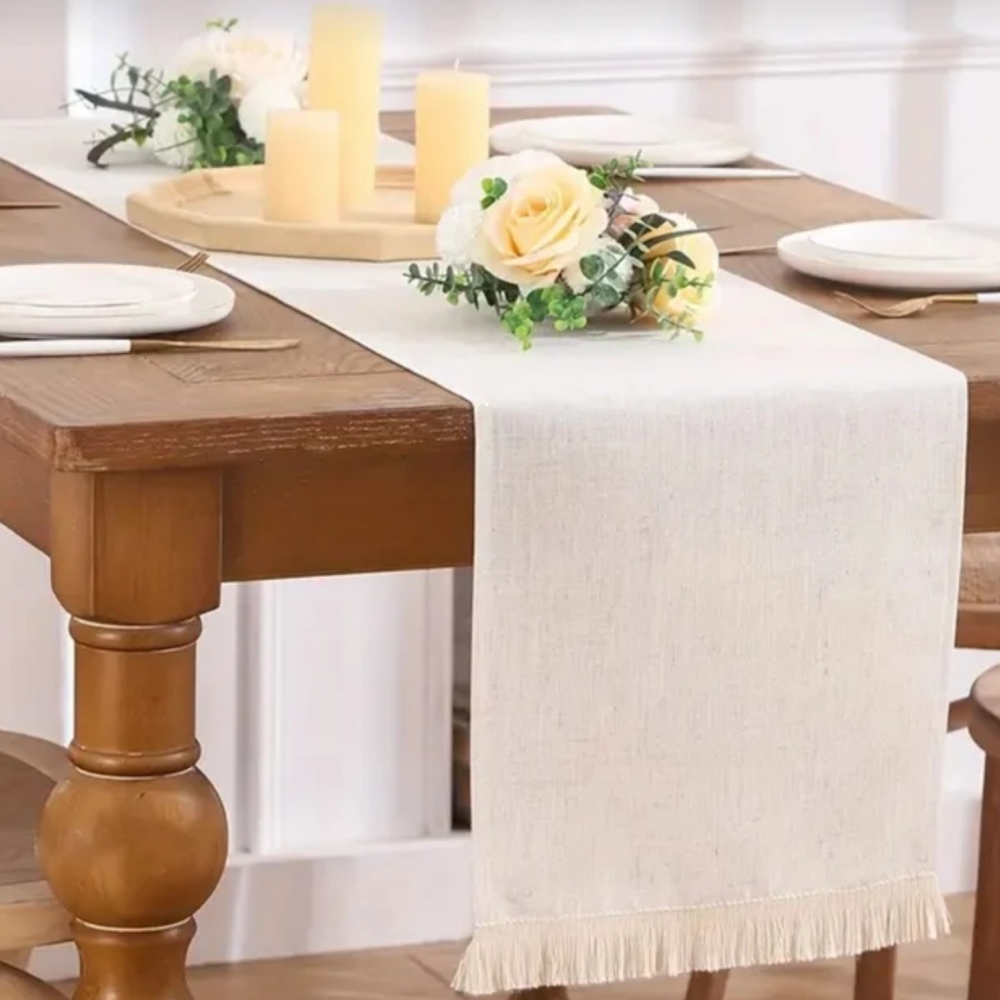 17" Elegant Burlap Cream Table Runner